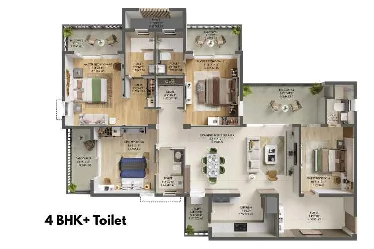 4 BHk Floor Plan Ashiana Aaroham